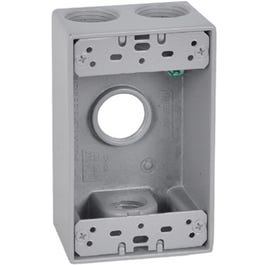 Weatherproof 1-Gang Rectangular Outlet Box, Gray, Four 3/4-In. Holes