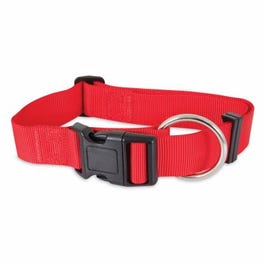 Adjustable Nylon Dog Collar, Red, 1.5 x 20-30-In.
