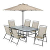 Arrowhead 8-Pc. Sling Patio Dining Set, Brown On Brown Table, 6 Chairs, Umbrella