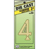 House Address Number 4, Brass-Plated Aluminum, 3-In.