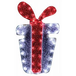 LED Christmas Window Decoration, Silver Present/Red Bow Tape Light, 18-In.