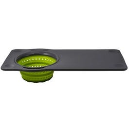 Over-Sink Cutting Board with Collapsible Colander, Green/Gray